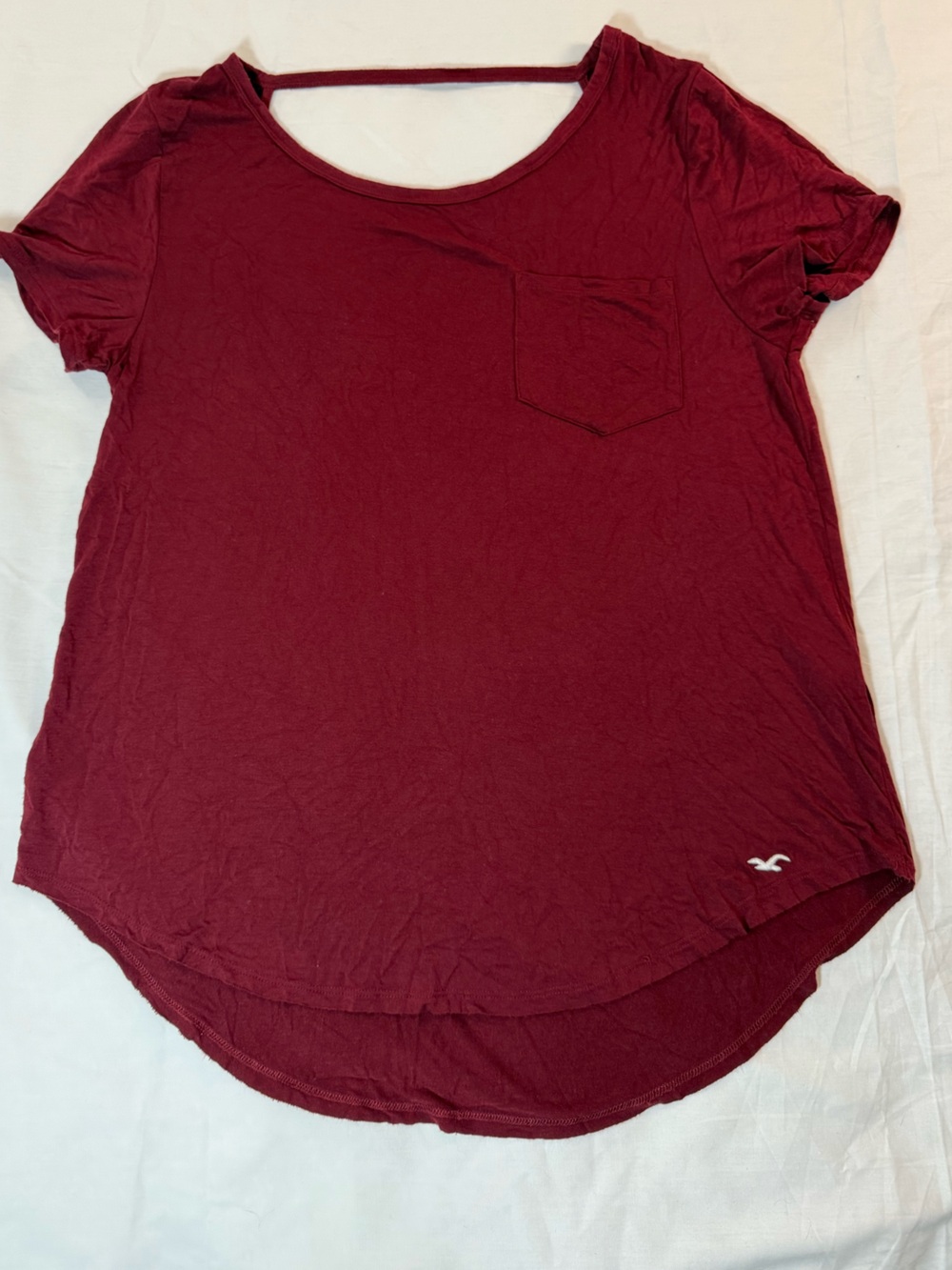 Hollister Women’s Burgundy Short Sleeve Pocket Tee
